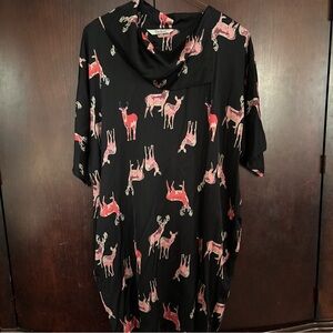 Tucker silk sheath dress with side pockets Medium black with bright print deer